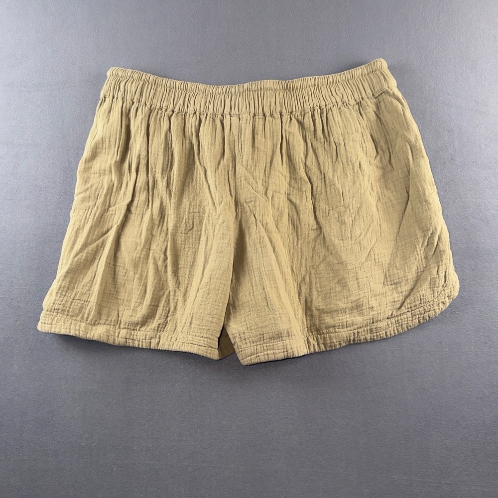 Pact Organic Cotton Gauze Shorts Tan Green Elastic Waist XL WA1-W8U - Picture 5 of 7